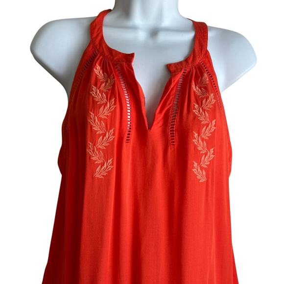Y2K Gianni Bini Women Tunic Top M Orange Eyelet Inset Flowy Boho Festival Flowy - Picture 9 of 13